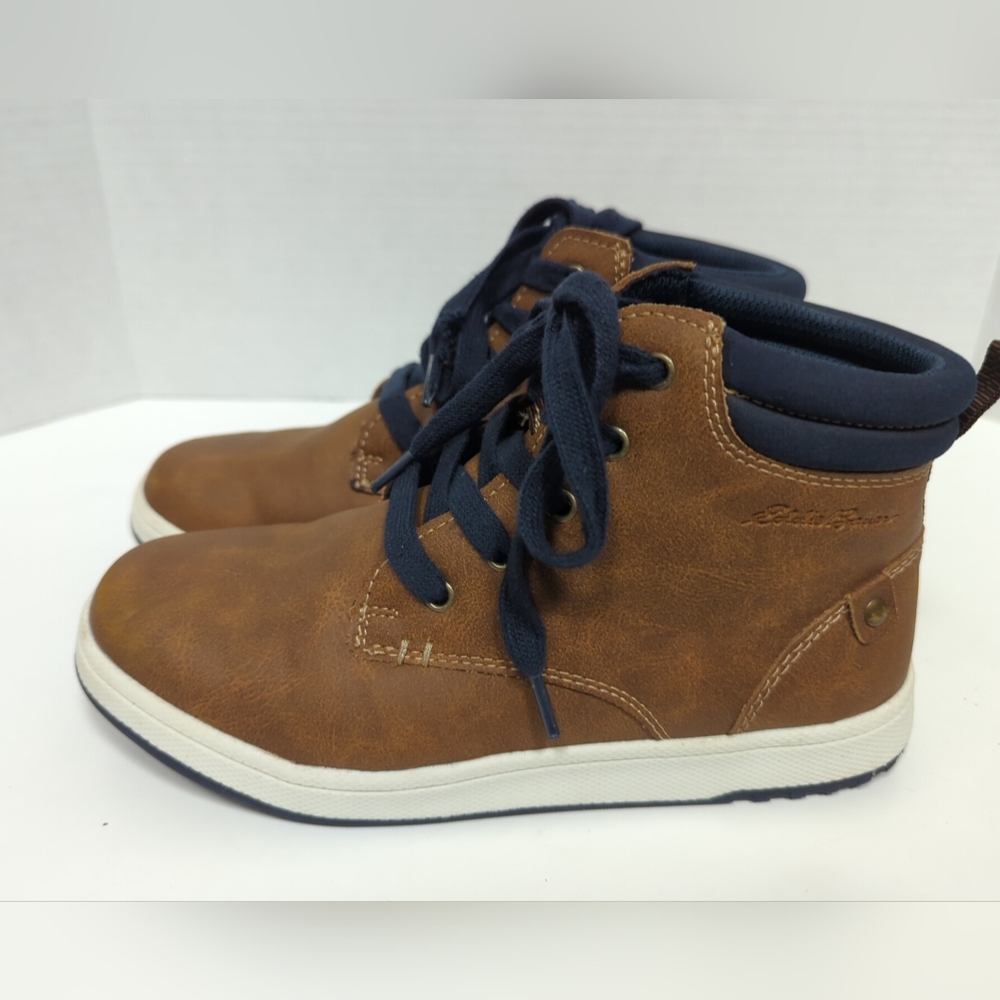Eddie Bauer Kids Sz 3 Chukka Ankle Boots Lace Up Faux Leather Lace Up Brown